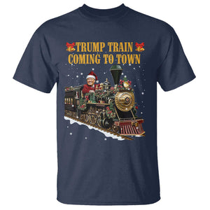 Christmas Trump T Shirt Trump Train Is Coming To Town TS02 Navy Print Your Wear