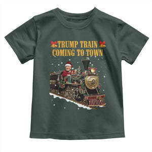 Christmas Trump Toddler T Shirt Trump Train Is Coming To Town TS02 Dark Forest Green Print Your Wear