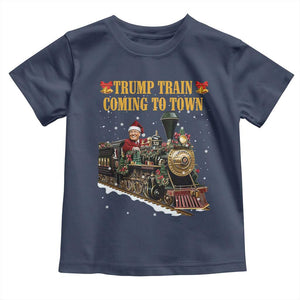 Christmas Trump Toddler T Shirt Trump Train Is Coming To Town TS02 Navy Print Your Wear