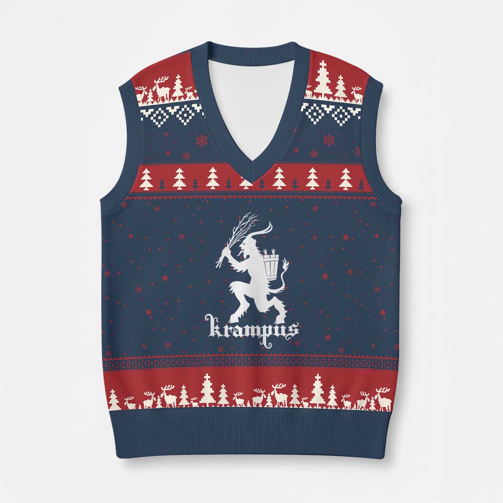 Mythical Krampus V-Neck Knit Sweater Vest Scary Xmas Horror Occult Holiday Eastern Folklore TS02 Navy Red Print Your Wear