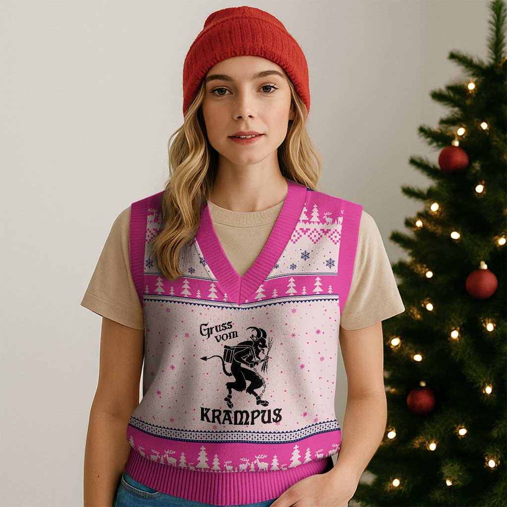 Krampus V-Neck Knit Sweater Vest Gruss Vom Greetings TS02 Hot Pink Print Your Wear