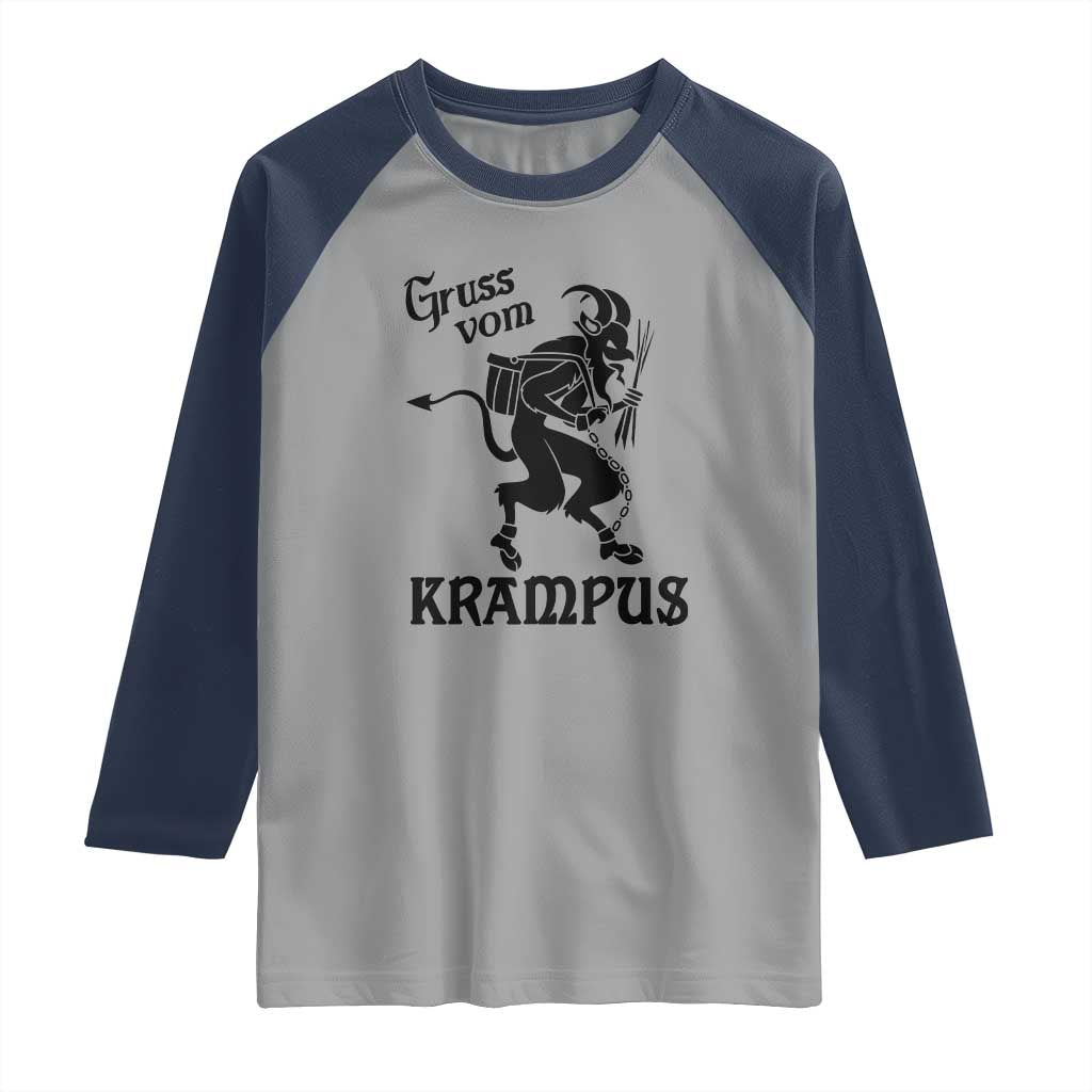 Krampus Raglan Shirt Gruss Vom Greetings TS02 Sport Gray Navy Print Your Wear