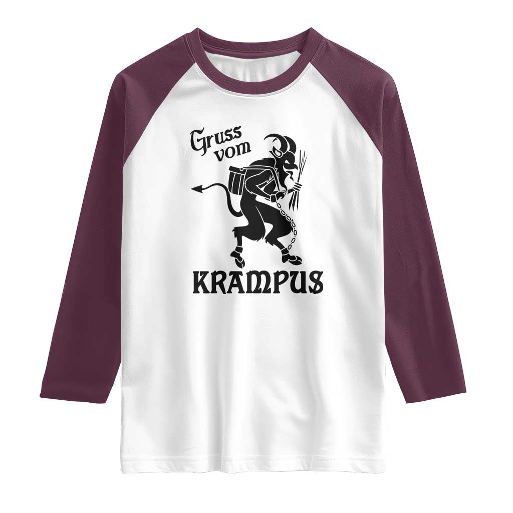 Krampus Raglan Shirt Gruss Vom Greetings TS02 White Maroon Print Your Wear