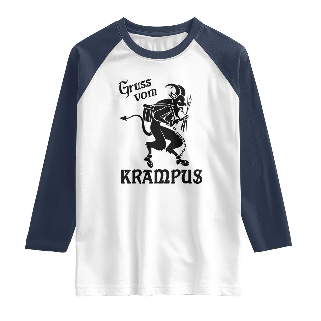 Krampus Raglan Shirt Gruss Vom Greetings TS02 White Navy Print Your Wear
