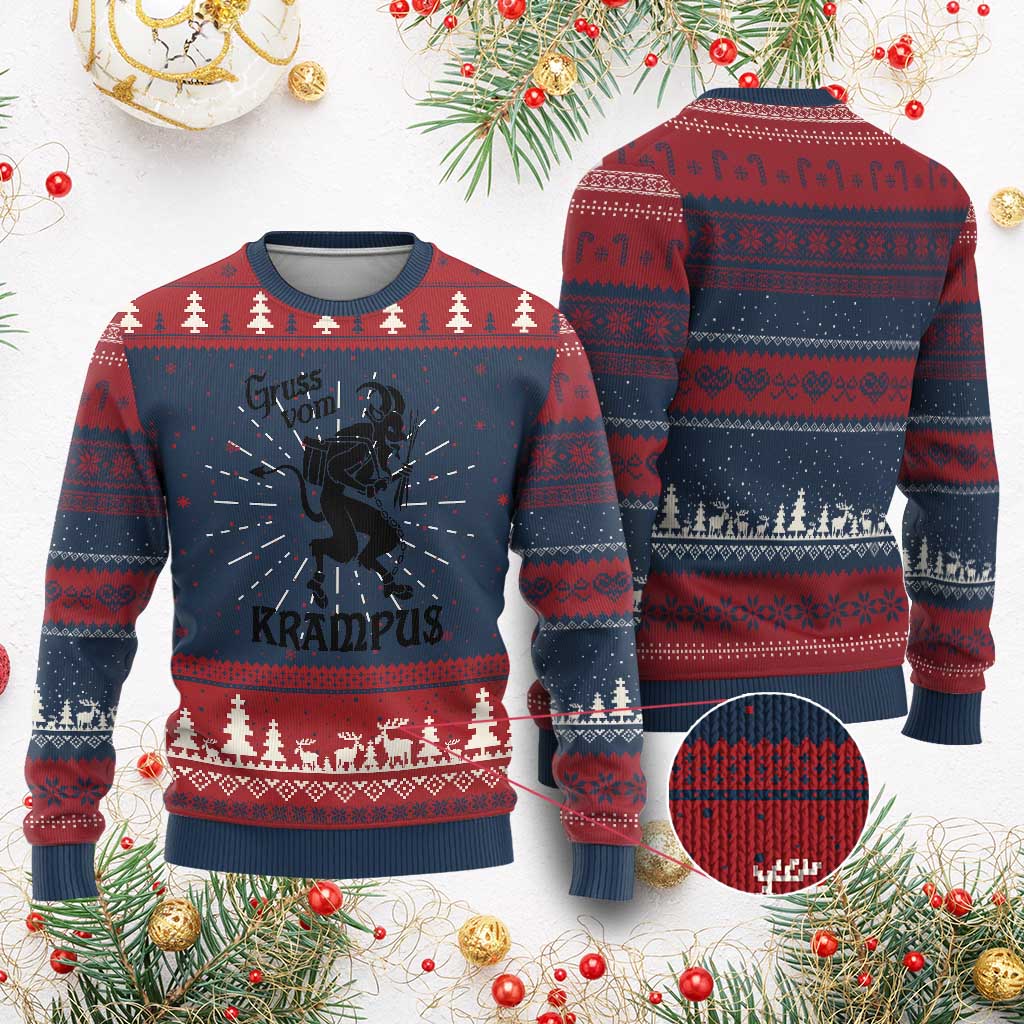 Krampus Ugly Christmas Sweater Gruss Vom Greetings TS02 Burgundy Print Your Wear