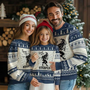 Krampus Ugly Christmas Sweater Gruss Vom Greetings TS02 Navy Print Your Wear