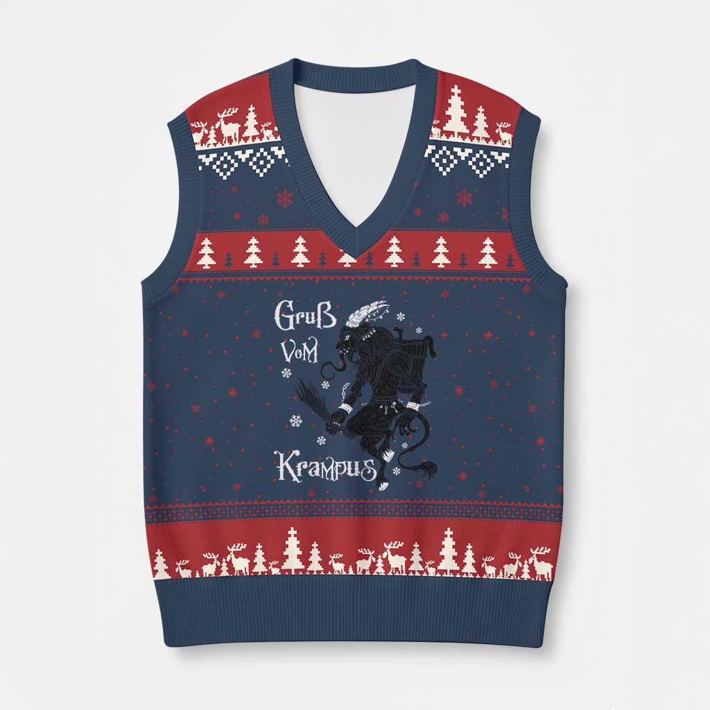 Mythical Krampus V-Neck Knit Sweater Vest Gruss Vom Xmas Horror Figure Greeting TS02 Navy Red Print Your Wear