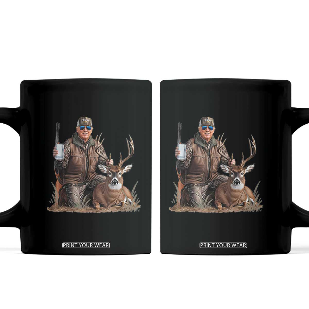 Trump Deer Hunting Coffee Mug And Beer Old School Camouflage TS02 Black Print Your Wear