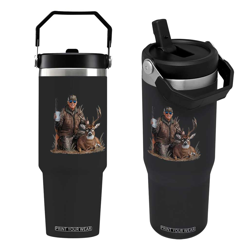 Trump Deer Hunting Flip Straw Tumbler And Beer Old School Camouflage TS02 One Size: 30 oz Black Print Your Wear