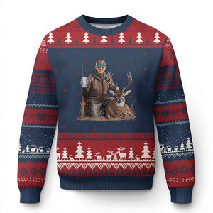 Trump Deer Hunting Ugly Christmas Sweater And Beer Old School Camouflage TS02 Navy Red Print Your Wear