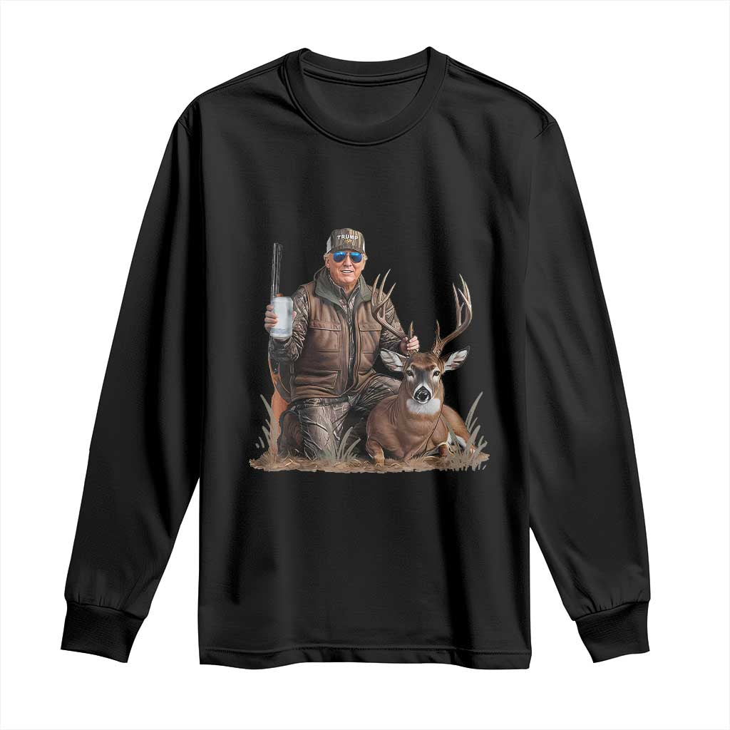 Trump Deer Hunting Long Sleeve Shirt And Beer Old School Camouflage TS02 Black Print Your Wear