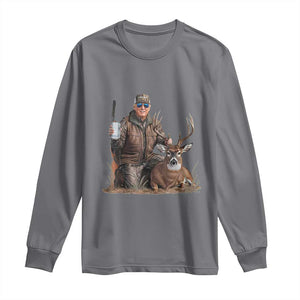 Trump Deer Hunting Long Sleeve Shirt And Beer Old School Camouflage TS02 Charcoal Print Your Wear