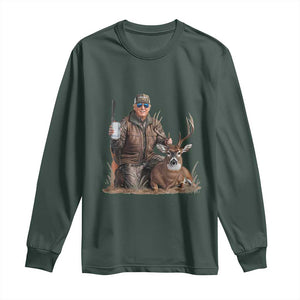 Trump Deer Hunting Long Sleeve Shirt And Beer Old School Camouflage TS02 Dark Forest Green Print Your Wear