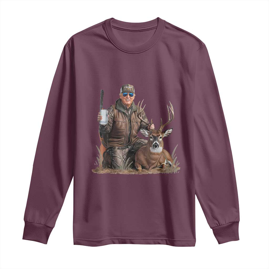 Trump Deer Hunting Long Sleeve Shirt And Beer Old School Camouflage TS02 Maroon Print Your Wear