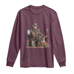 Trump Deer Hunting Long Sleeve Shirt And Beer Old School Camouflage TS02 Maroon Print Your Wear