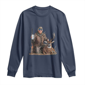 Trump Deer Hunting Long Sleeve Shirt And Beer Old School Camouflage TS02 Navy Print Your Wear