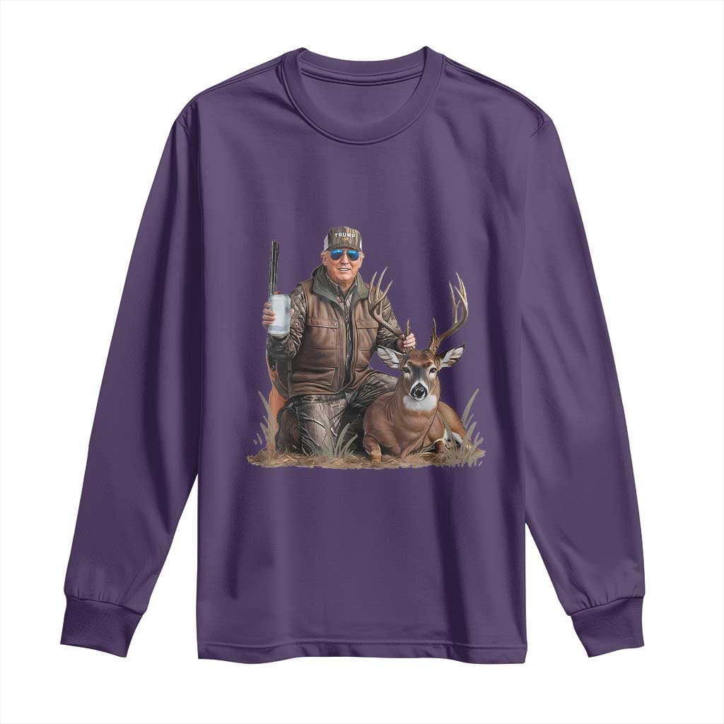 Trump Deer Hunting Long Sleeve Shirt And Beer Old School Camouflage TS02 Purple Print Your Wear