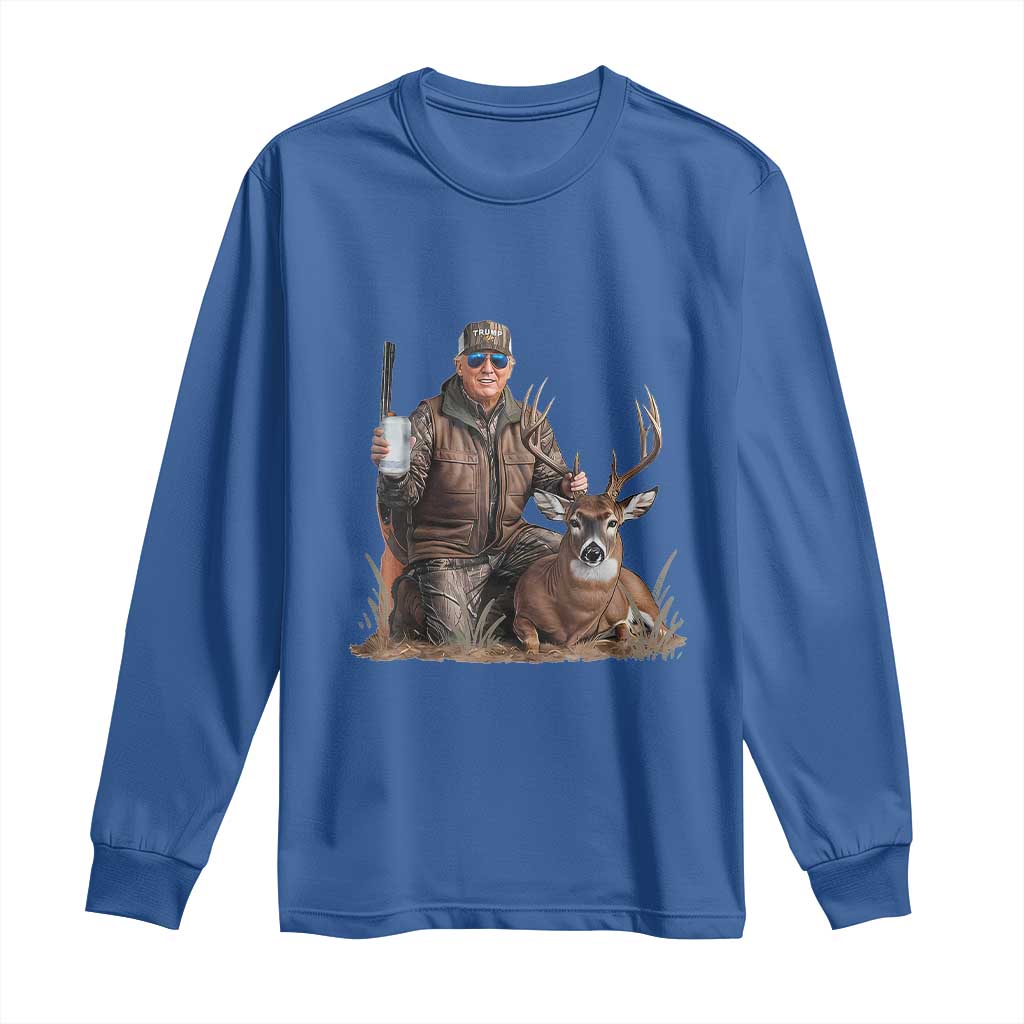 Trump Deer Hunting Long Sleeve Shirt And Beer Old School Camouflage TS02 Royal Blue Print Your Wear