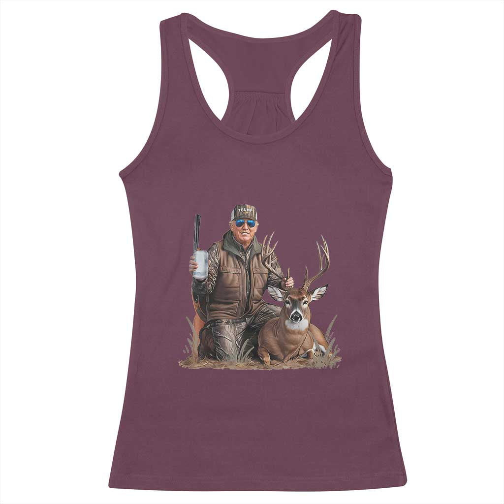Trump Deer Hunting Racerback Tank Top And Beer Old School Camouflage TS02 Maroon Print Your Wear