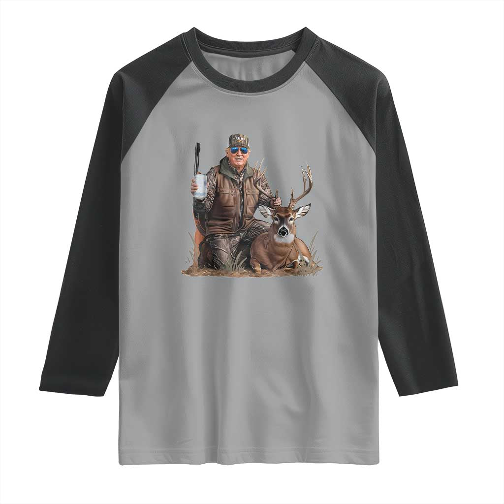 Trump Deer Hunting Raglan Shirt And Beer Old School Camouflage TS02 Sport Gray Black Print Your Wear