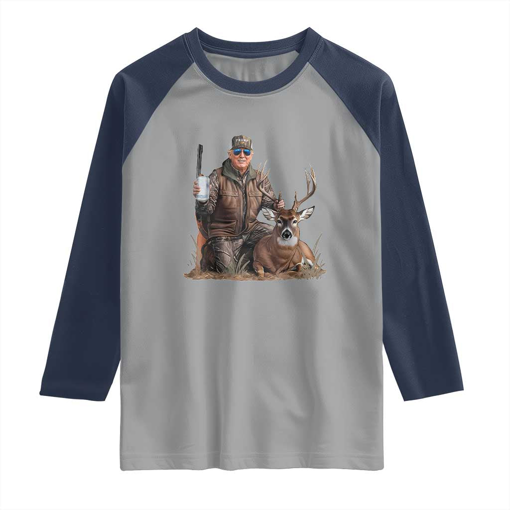 Trump Deer Hunting Raglan Shirt And Beer Old School Camouflage TS02 Sport Gray Navy Print Your Wear