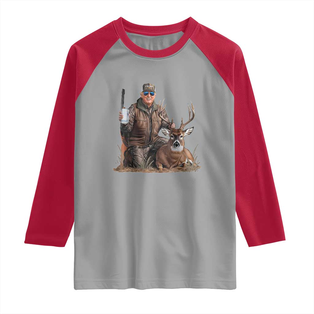 Trump Deer Hunting Raglan Shirt And Beer Old School Camouflage TS02 Sport Gray Red Print Your Wear
