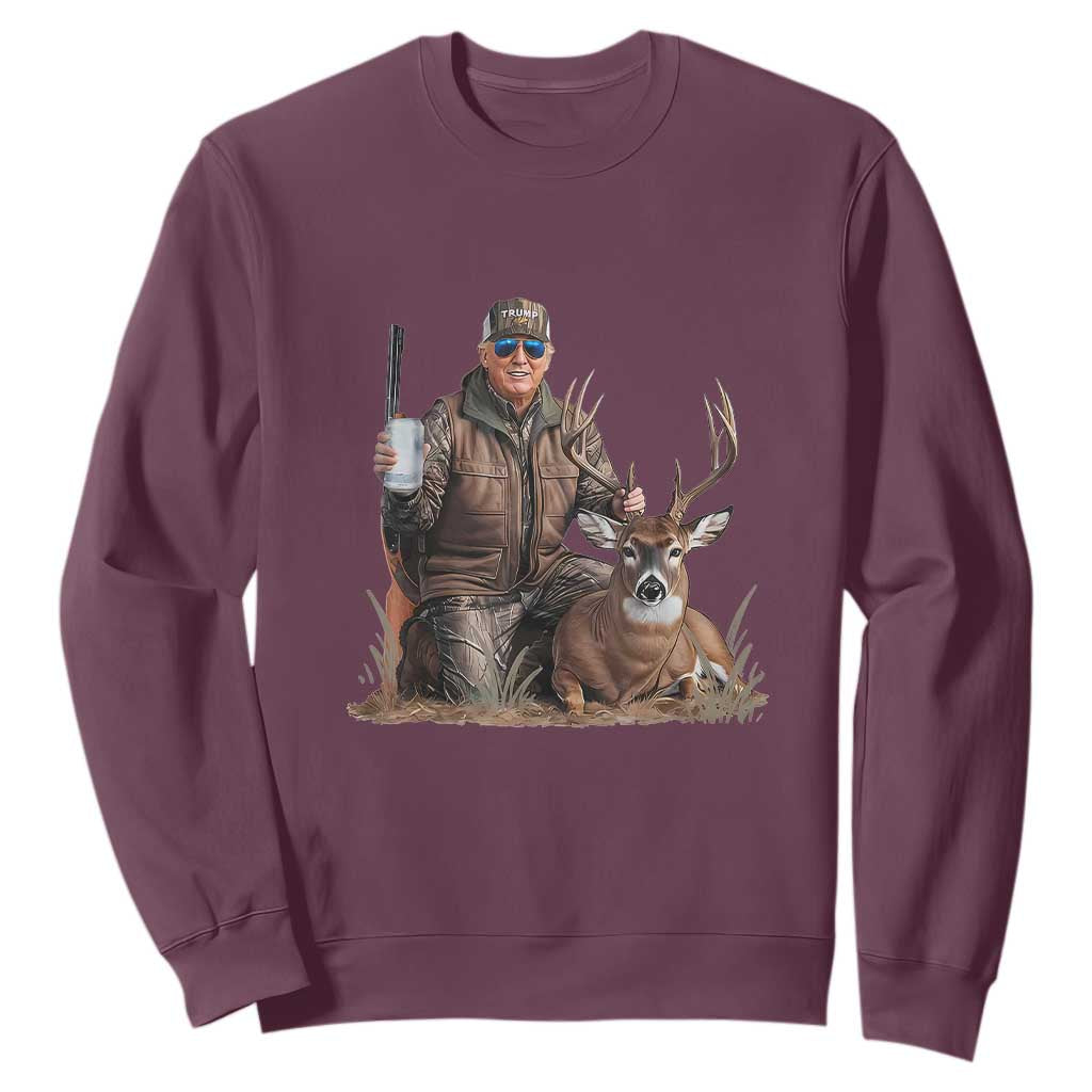 Trump Deer Hunting Sweatshirt And Beer Old School Camouflage TS02 Maroon Print Your Wear