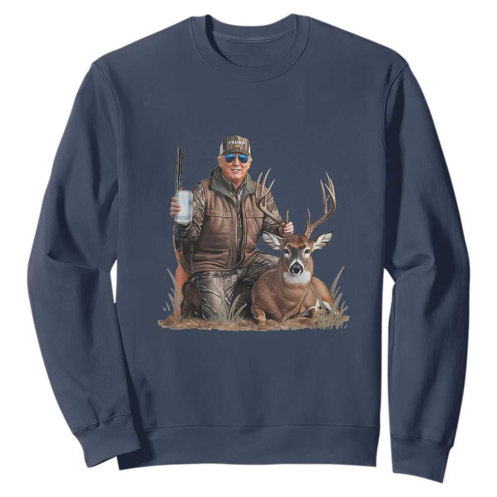 Trump Deer Hunting Sweatshirt And Beer Old School Camouflage TS02 Navy Print Your Wear