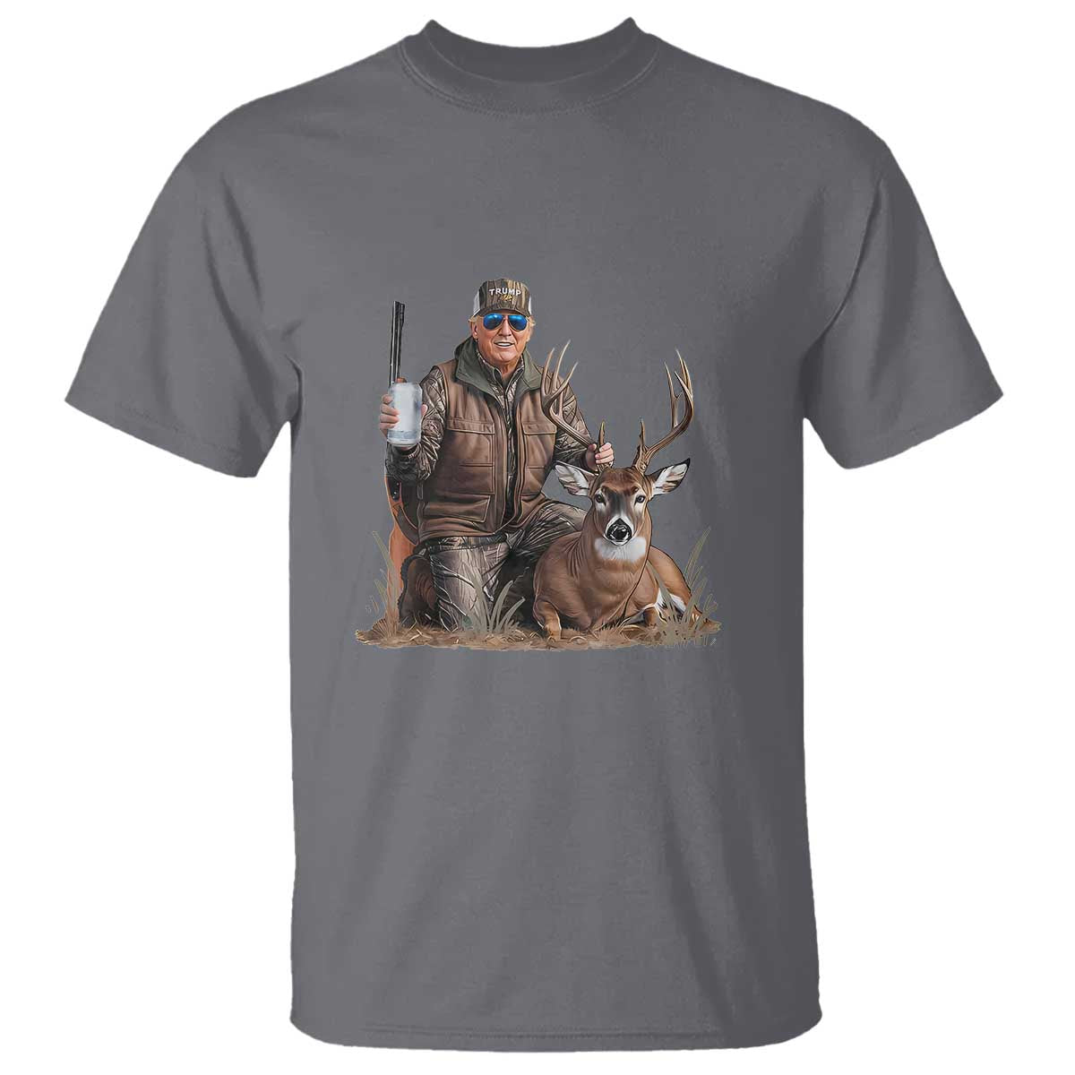 Trump Deer Hunting T Shirt And Beer Old School Camouflage TS02 Charcoal Print Your Wear