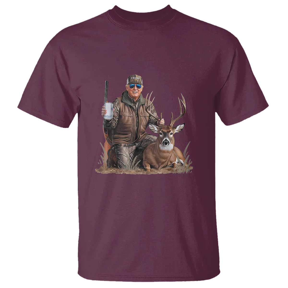 Trump Deer Hunting T Shirt And Beer Old School Camouflage TS02 Maroon Print Your Wear