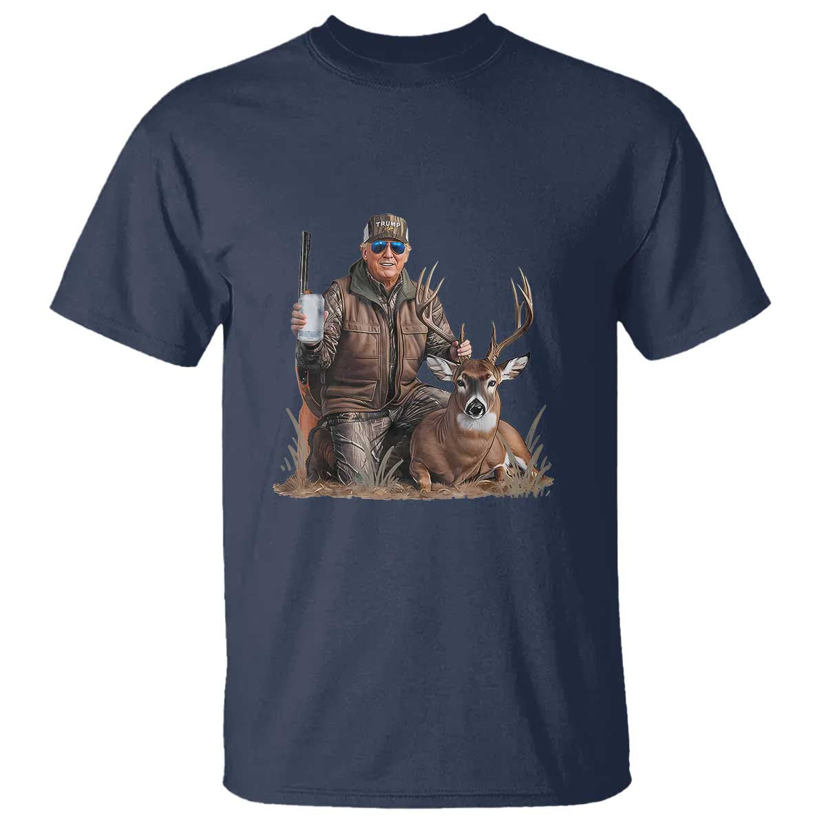 Trump Deer Hunting T Shirt And Beer Old School Camouflage TS02 Navy Print Your Wear