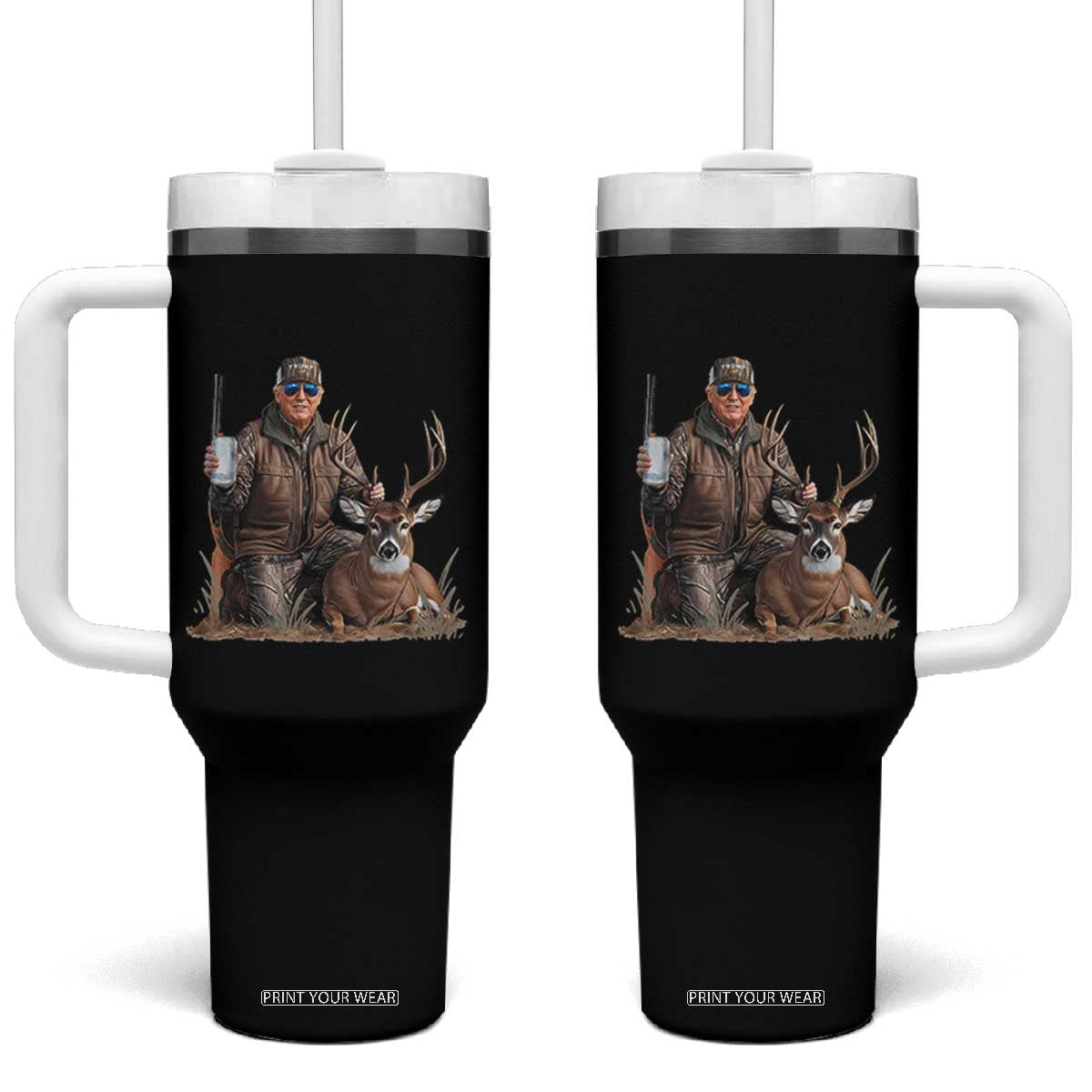 Trump Deer Hunting Tumbler With Handle And Beer Old School Camouflage TS02 One Size: 40 oz Black Print Your Wear