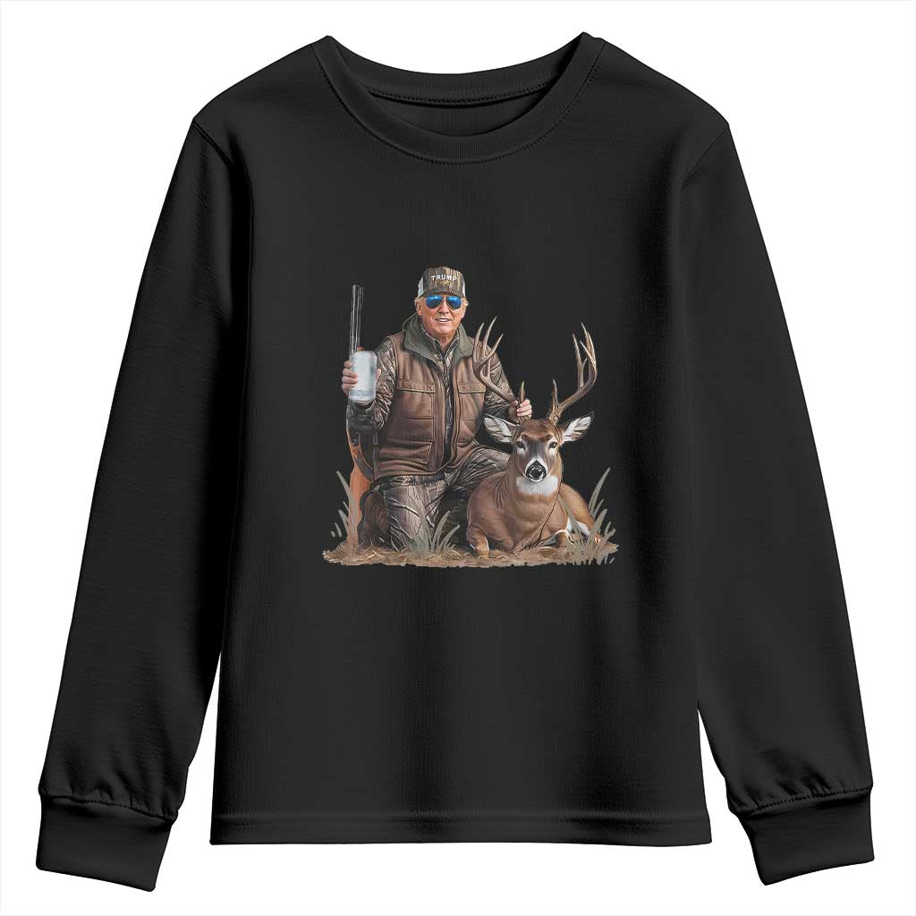 Trump Deer Hunting Youth Sweatshirt And Beer Old School Camouflage TS02 Black Print Your Wear