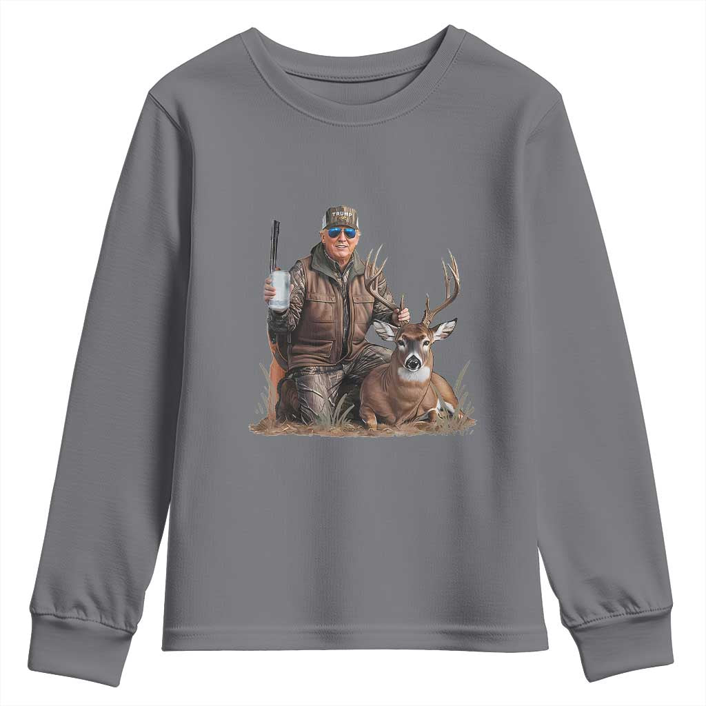 Trump Deer Hunting Youth Sweatshirt And Beer Old School Camouflage TS02 Charcoal Print Your Wear