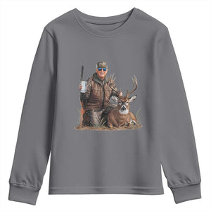 Trump Deer Hunting Youth Sweatshirt And Beer Old School Camouflage TS02 Charcoal Print Your Wear