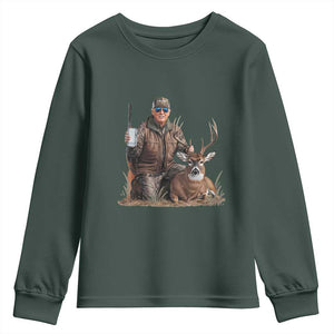 Trump Deer Hunting Youth Sweatshirt And Beer Old School Camouflage TS02 Dark Forest Green Print Your Wear