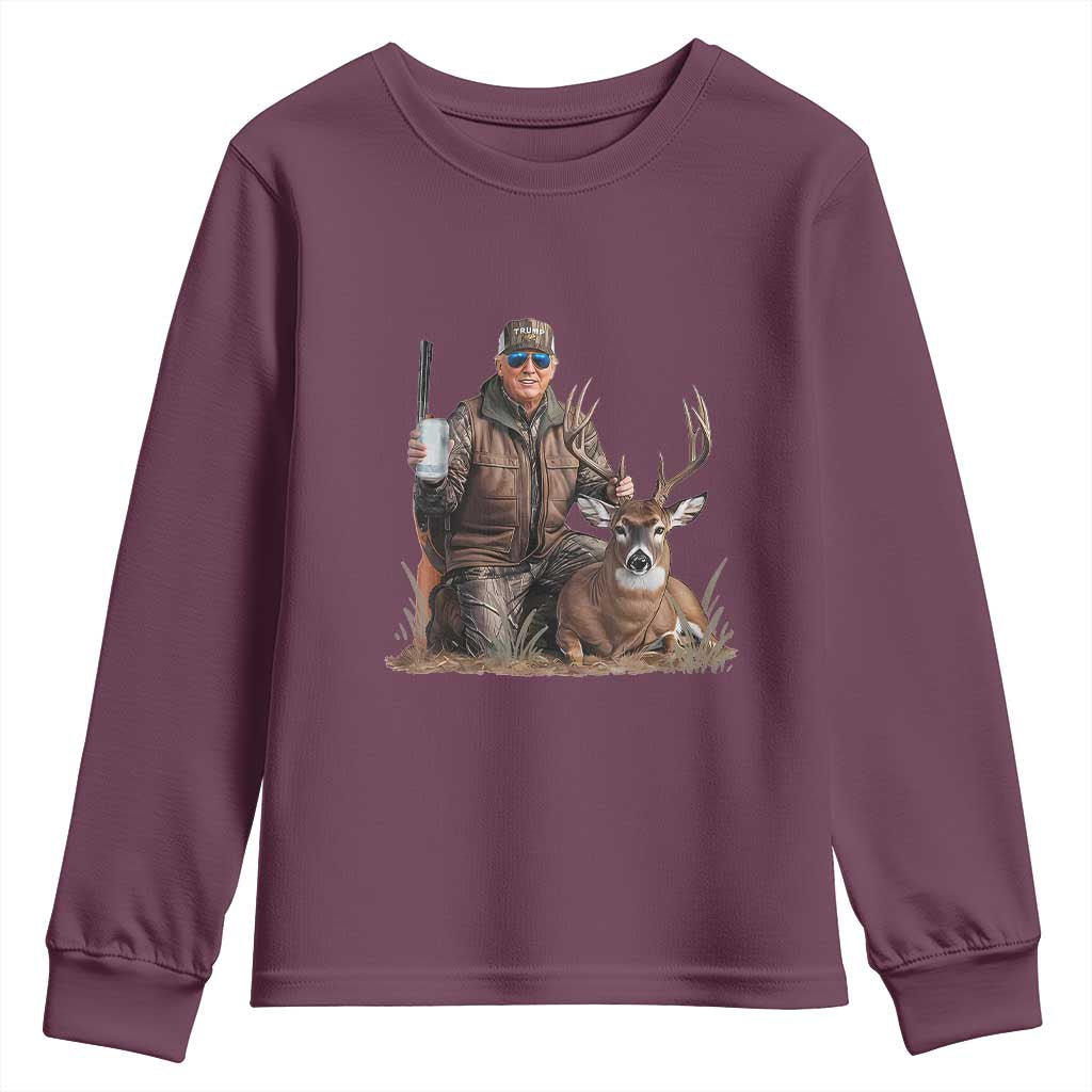 Trump Deer Hunting Youth Sweatshirt And Beer Old School Camouflage TS02 Maroon Print Your Wear