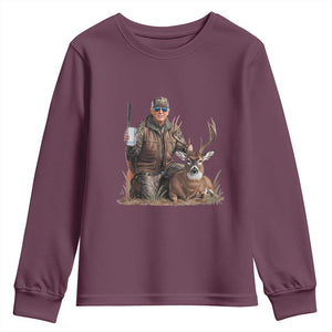 Trump Deer Hunting Youth Sweatshirt And Beer Old School Camouflage TS02 Maroon Print Your Wear