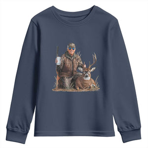 Trump Deer Hunting Youth Sweatshirt And Beer Old School Camouflage TS02 Navy Print Your Wear