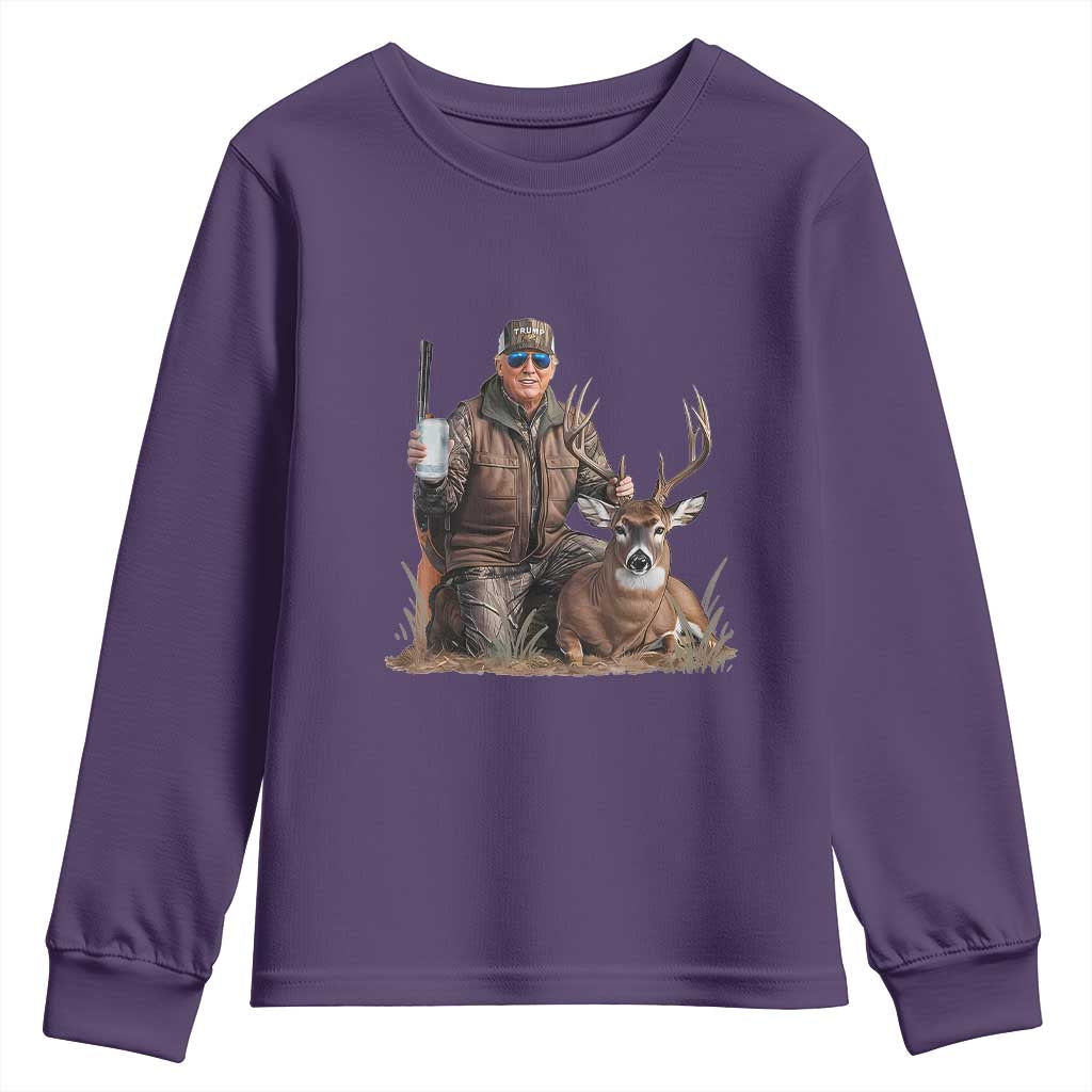 Trump Deer Hunting Youth Sweatshirt And Beer Old School Camouflage TS02 Purple Print Your Wear