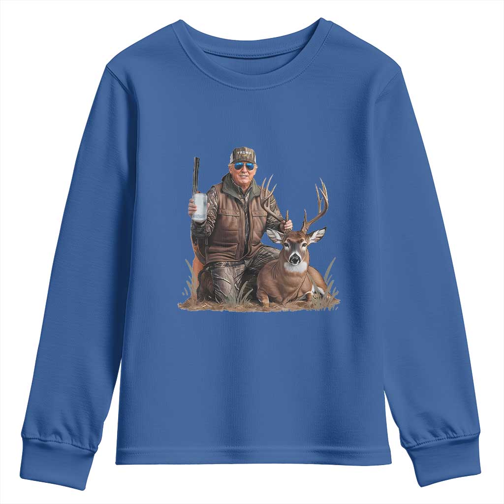 Trump Deer Hunting Youth Sweatshirt And Beer Old School Camouflage TS02 Royal Blue Print Your Wear