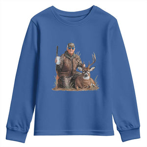 Trump Deer Hunting Youth Sweatshirt And Beer Old School Camouflage TS02 Royal Blue Print Your Wear