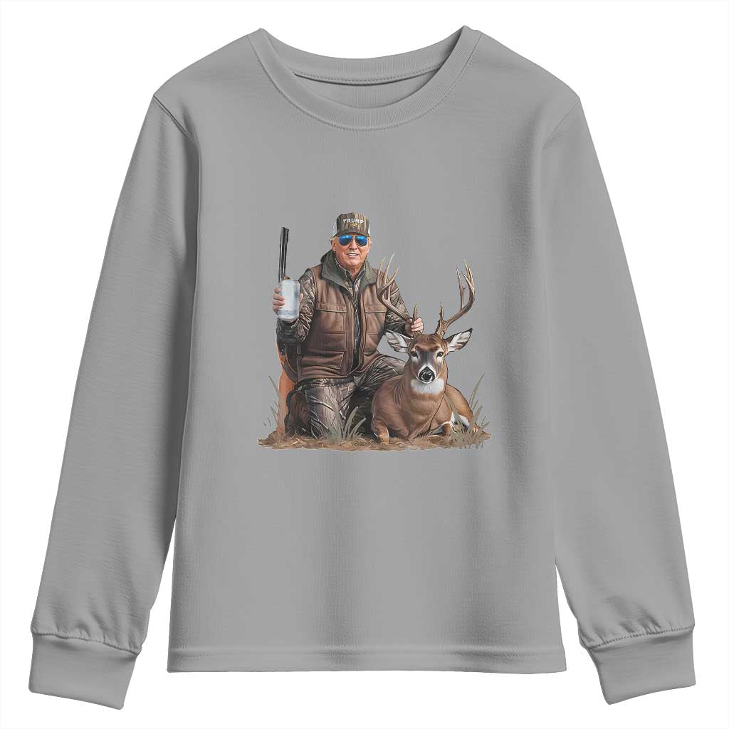 Trump Deer Hunting Youth Sweatshirt And Beer Old School Camouflage TS02 Sport Gray Print Your Wear