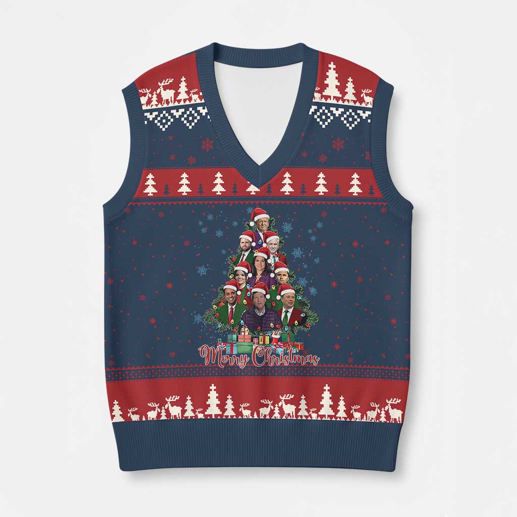 Xmas Trump Supporter V-Neck Knit Sweater Vest Xmas Tree Dream Team Daddys Home President 45 47 TS02 Navy Red Print Your Wear