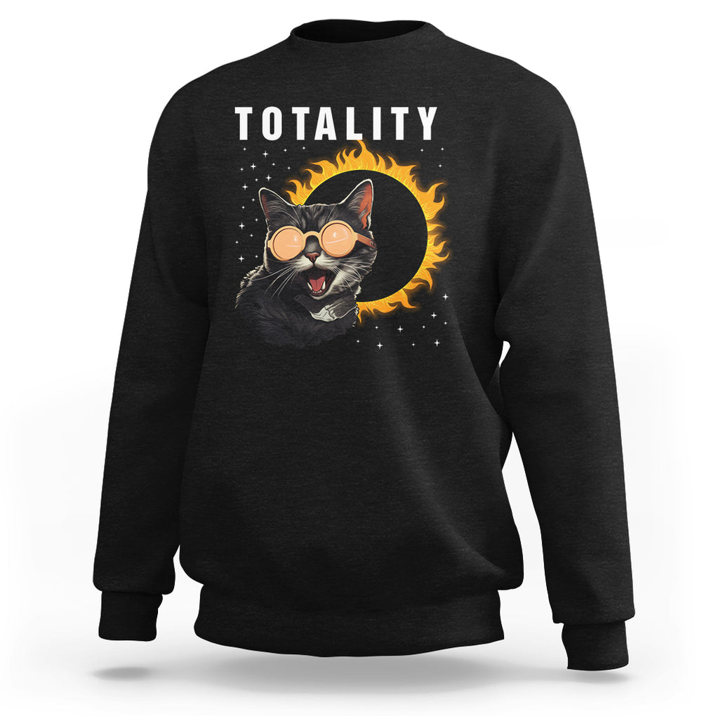 Total Solar Eclipse Sweatshirt Funny Cat Totality TS02 Black Printyourwear