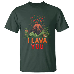I Lava You Valentine T Shirt Funny Volcano Love Wordplay Joke TS02 Dark Forest Green Printyourwear