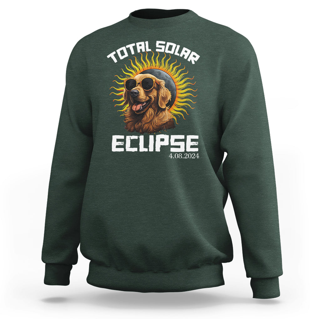 Total Solar Eclipse Sweatshirt Golden Retriever April 8 2024 TS02 Dark Forest Green Printyourwear