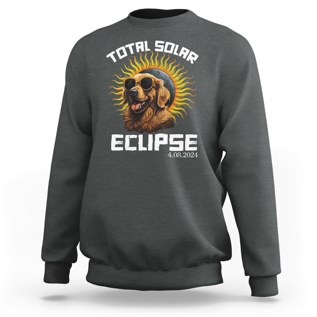 Total Solar Eclipse Sweatshirt Golden Retriever April 8 2024 TS02 Dark Heather Printyourwear