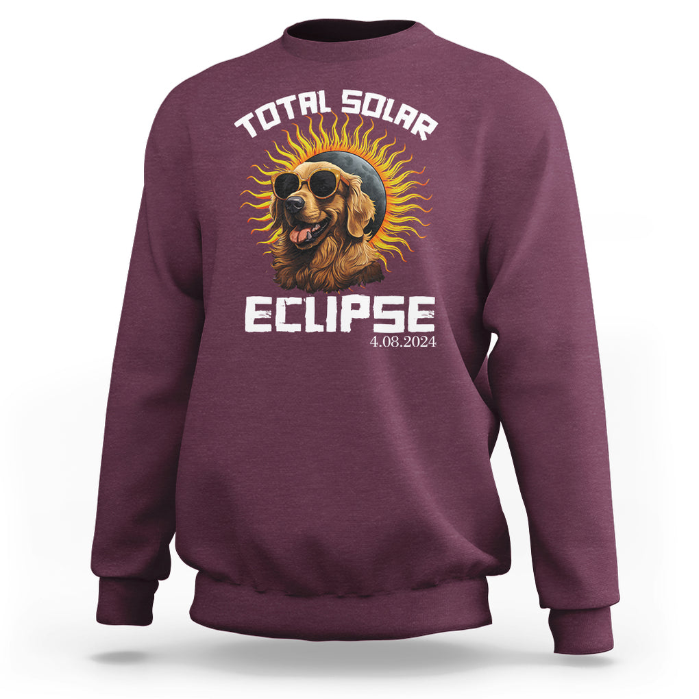 Total Solar Eclipse Sweatshirt Golden Retriever April 8 2024 TS02 Maroon Printyourwear