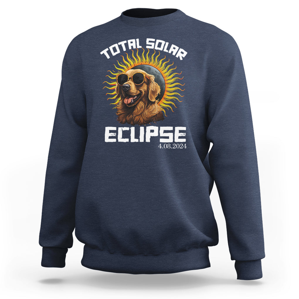 Total Solar Eclipse Sweatshirt Golden Retriever April 8 2024 TS02 Navy Printyourwear